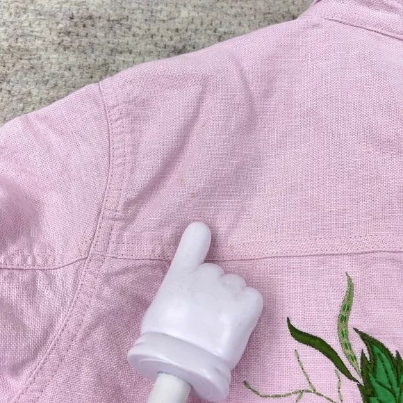 Vintage Quacker Factory Jacket Women Large Pink Embroidered Flower Linen Boho - Picture 12 of 16